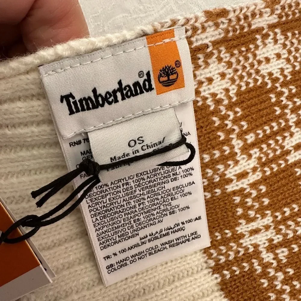 Timberland ‘Buffalo’ Plaid Scarf Tan Cream